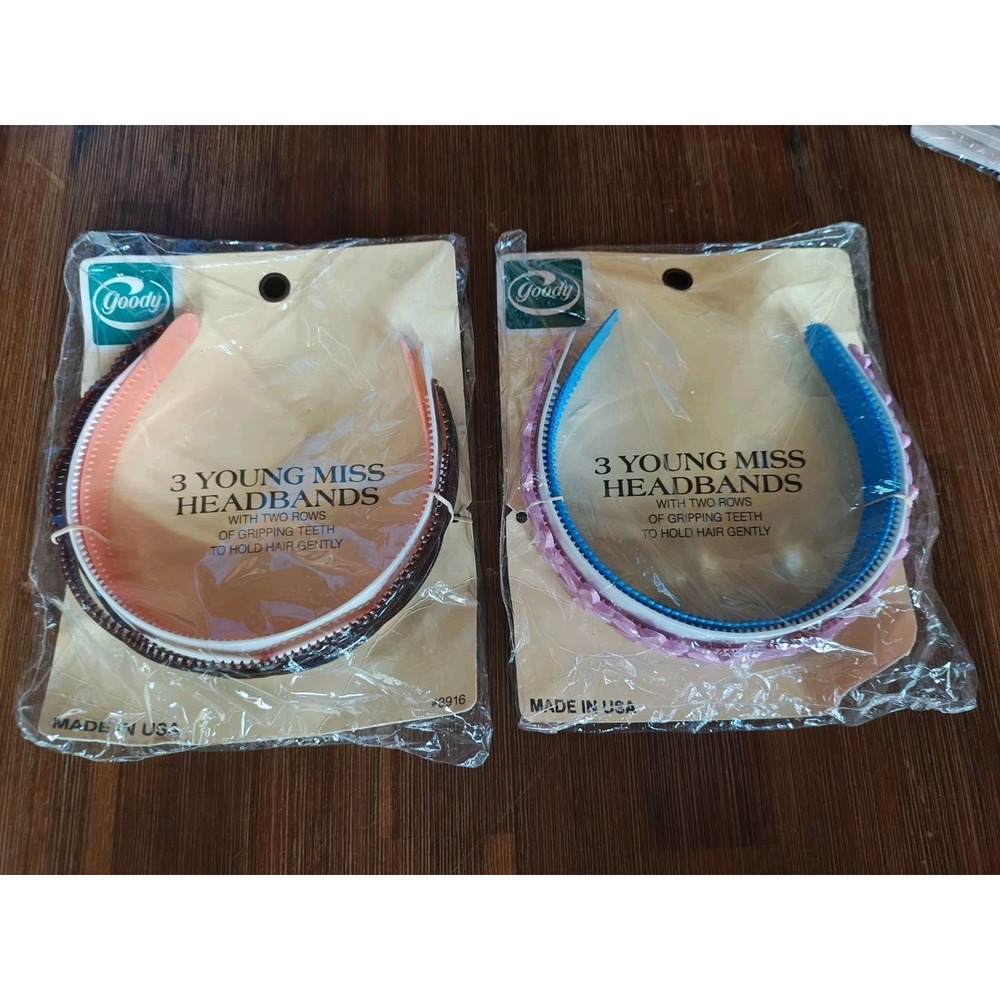 Set of 2 Packs Vintage 80s 1982 Goody Young Miss‎ Headbands Grip Teeth USA 3916